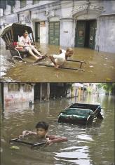 Во время стихийных бедствий рикши продолжают работать как в обыкновенные дни